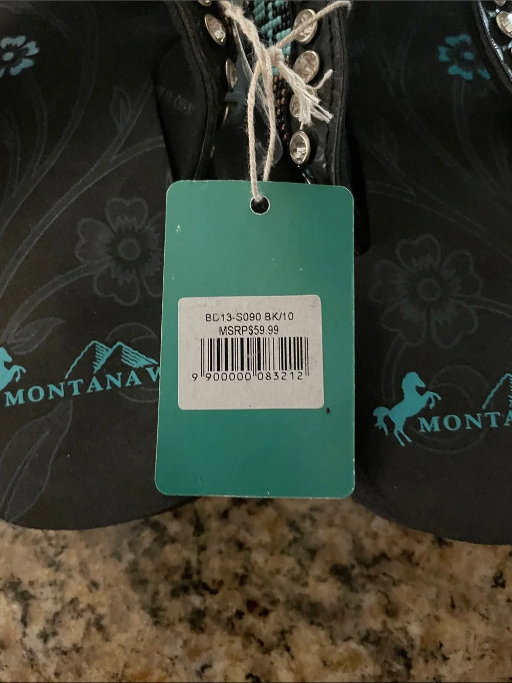 Montana West Black & Turquoise Beaded Western Thong Sandals